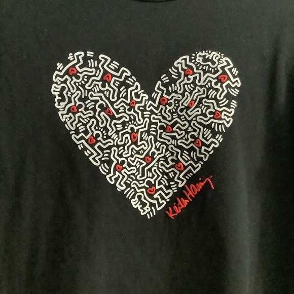Keith Haring Tops - Keith Haring Heart Graphic T-Shirt | Black Pop Art Tee | Medium